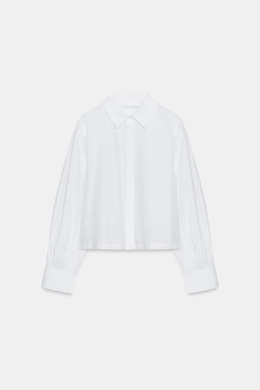 ZW COLLECTION POPLIN PUFF SLEEVE SHIRT - White by Zara