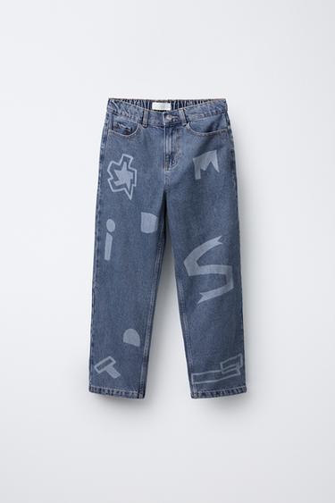 SKATER-JEANS MIT MUSTER - Blau von Zara