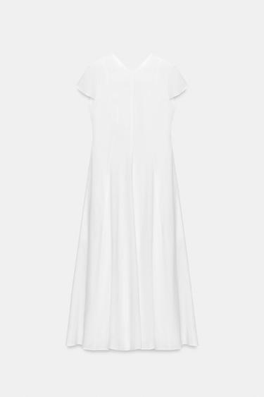 فستان ميدي بالكتان - أبيض مكسور by Zara