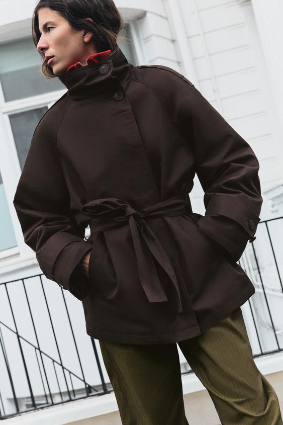 TRENCH COL MONTANT À CEINTURE - Marron de Zara - Image 1