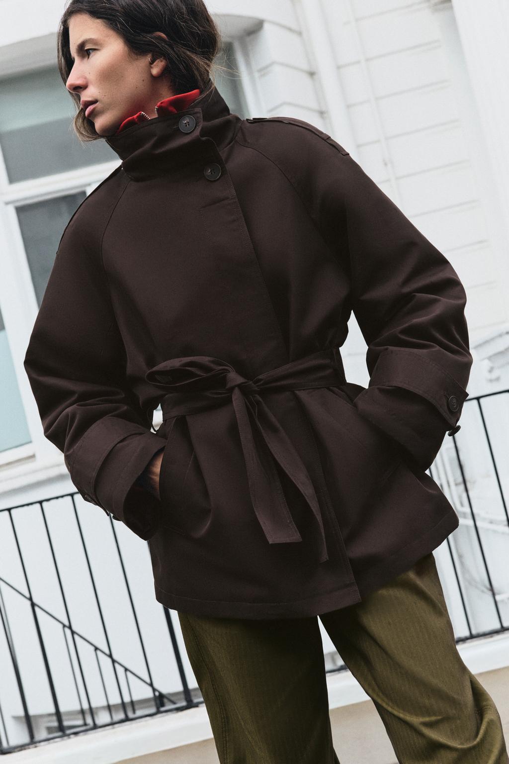 HIGH-COLLAR TRENCH COAT WITH BELT