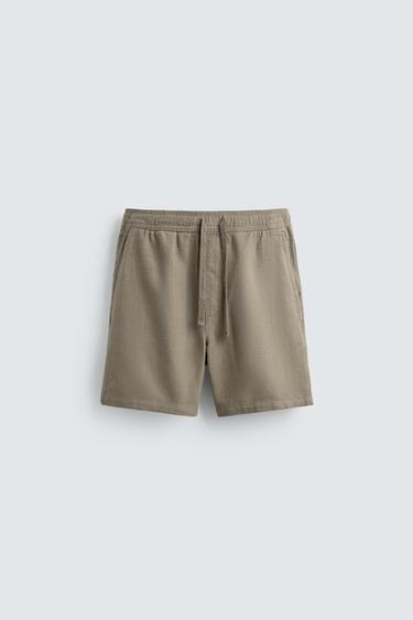 Zara 一般版型紋理短褲 - 貂色