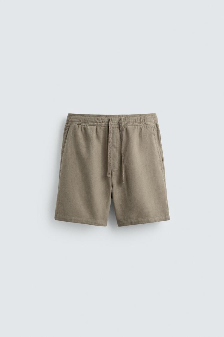 ZARA REGULAR FIT TEXTURED BERMUDA SHORTS