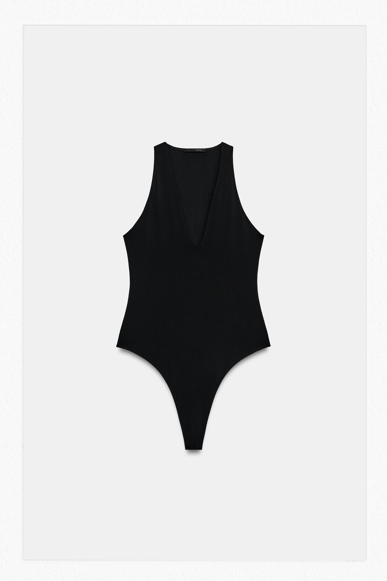 V-NECK BODYSUIT — Black