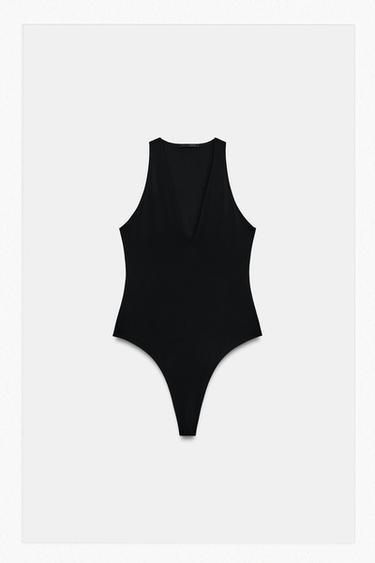 V-NECK BODYSUIT — Black 1