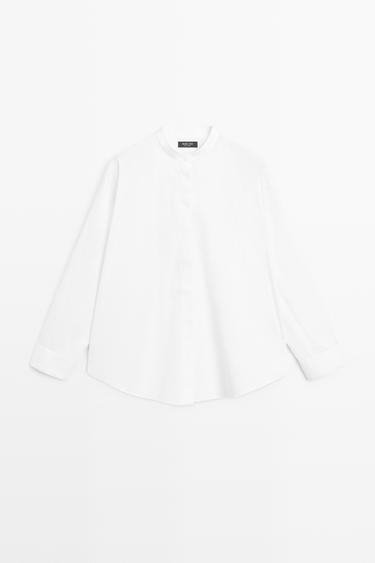 Camisa popelín cuello mao - Blanco de Zara - Imagen 0