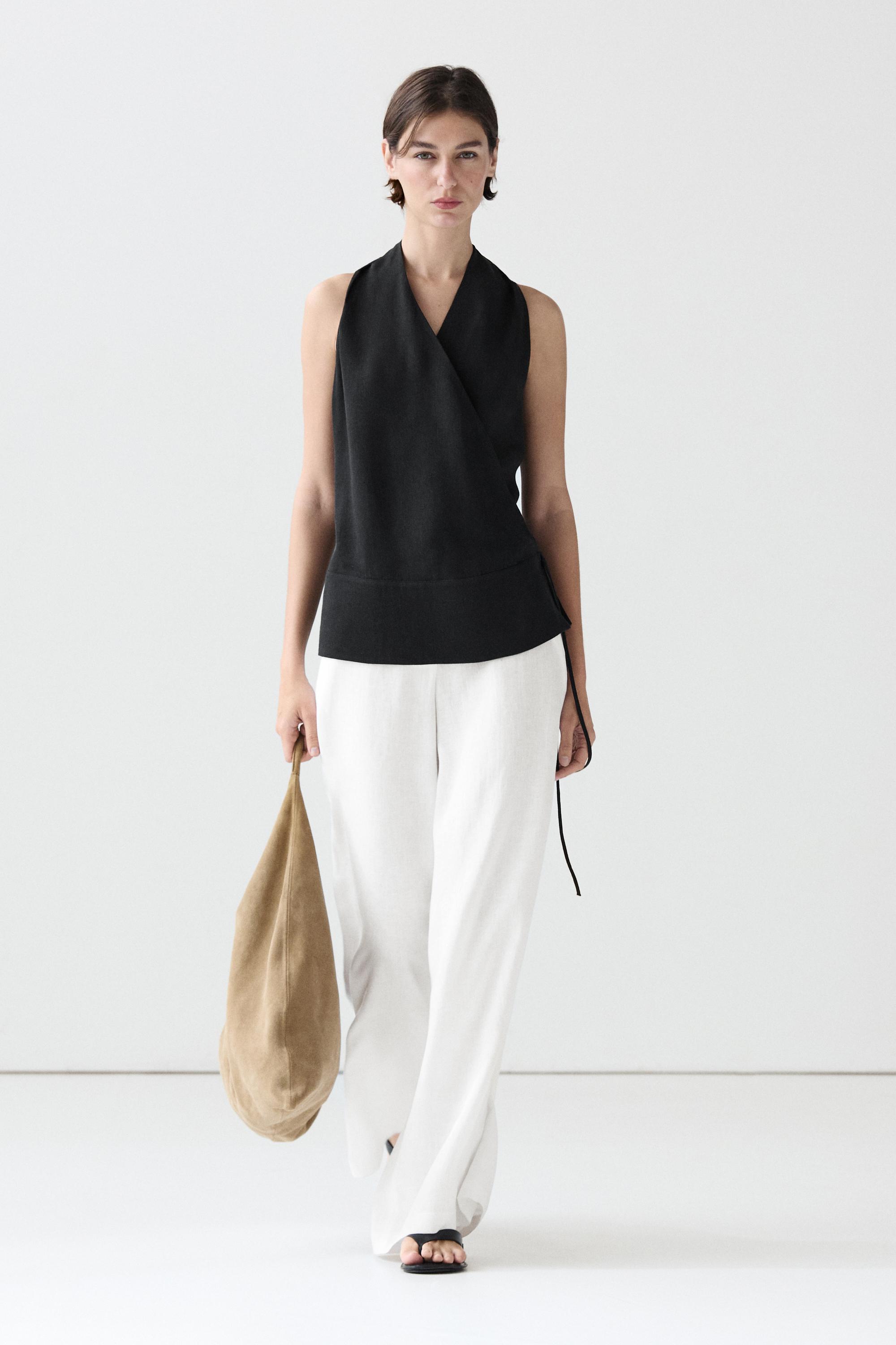 Draped surplice top with corset belt detail