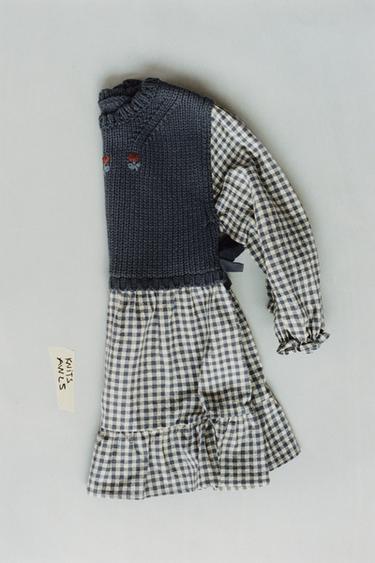 CHECK DRESS WITH KNITTED WAISTCOAT - Mid-blue by Zara - Image 4