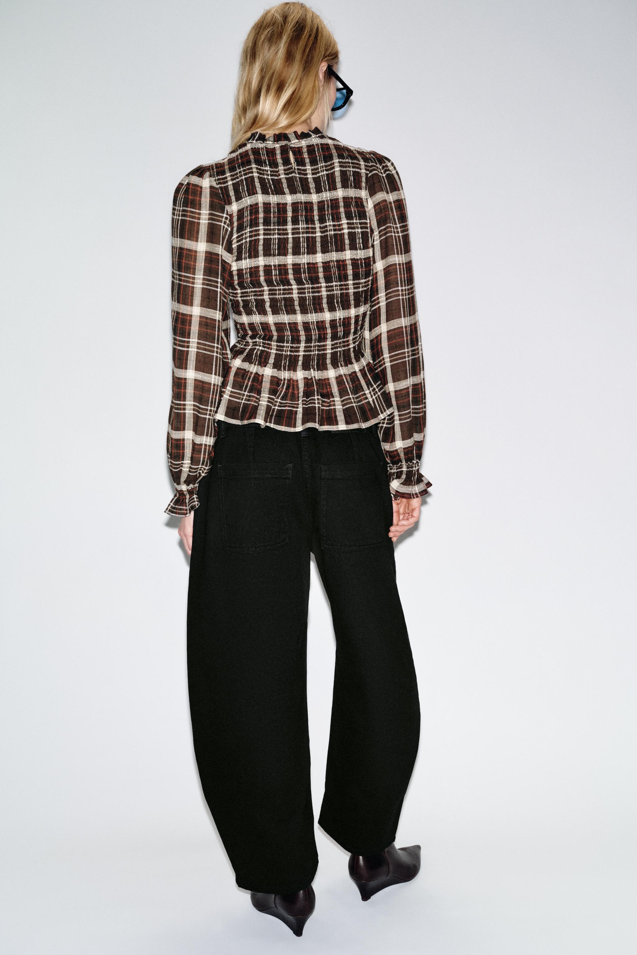 ハニカムチェック柄シャツ - ブラウン/ エクリュ | ZARA Japan / 日本