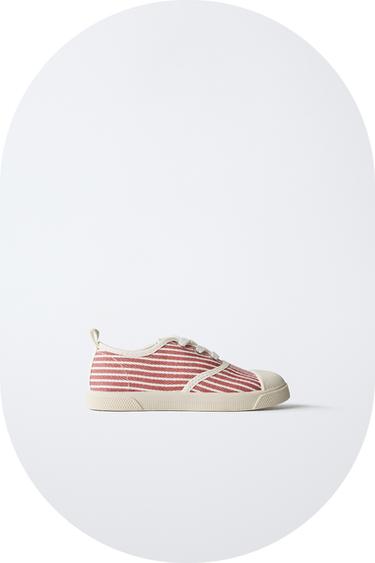 Zara STRIPED COTTON SNEAKERS - Red