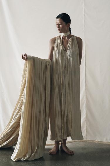 ZW COLLECTION FLOWING CRINKLE-EFFECT DRESS - Beige by Zara