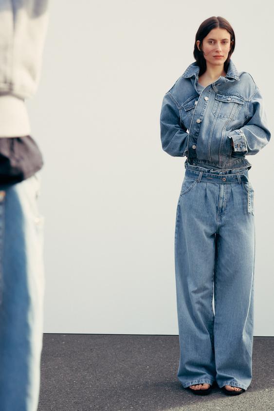 JEAN TRF PAPERBAG AVEC CEINTURE TAILLE HAUTE - Bleu de Zara - Image 0