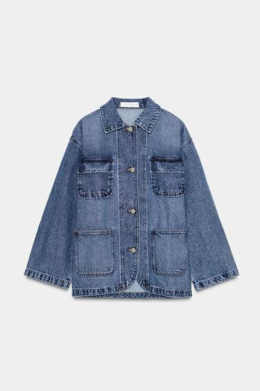 CAZADORA DENIM BOLSILLOS  - Azul medio de Zara