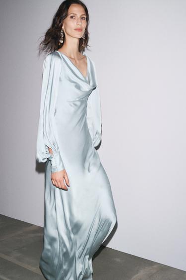 Zara OPEN BACK SATIN EFFECT DRESS - Light blue - Image 0