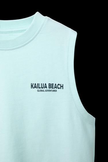 ÄRMELLOSES T-SHIRT-SET MIT BERMUDAS UND SCHRIFTZUG - Türkis von Zara