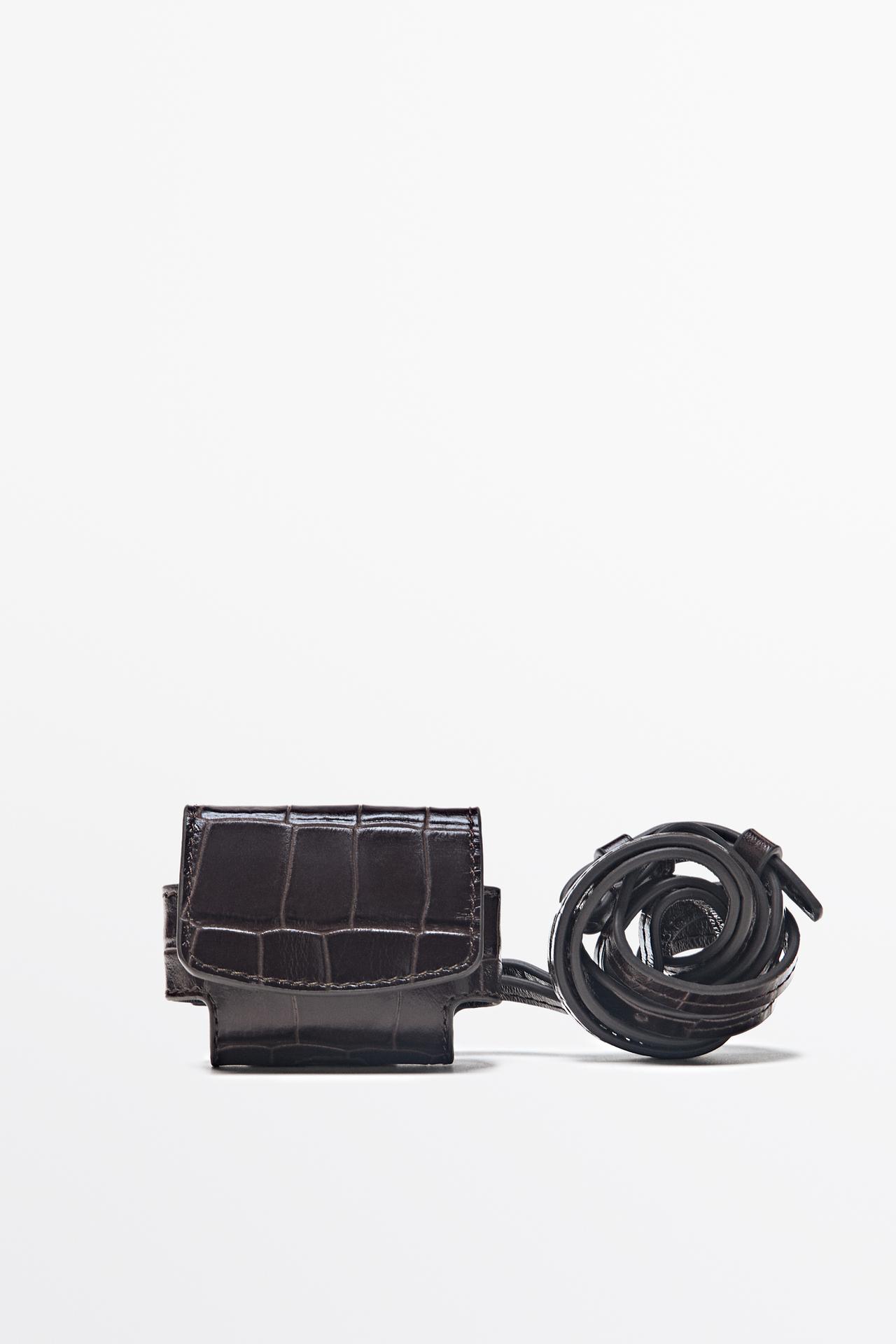 Crocodile-textured leather AirPods case — Brown