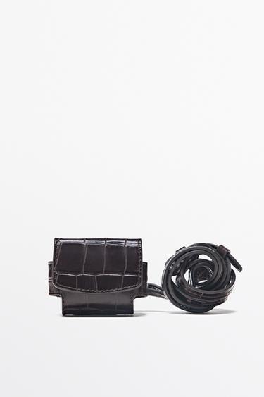 Zara Textured leather AirPods case - Brown - Image 0