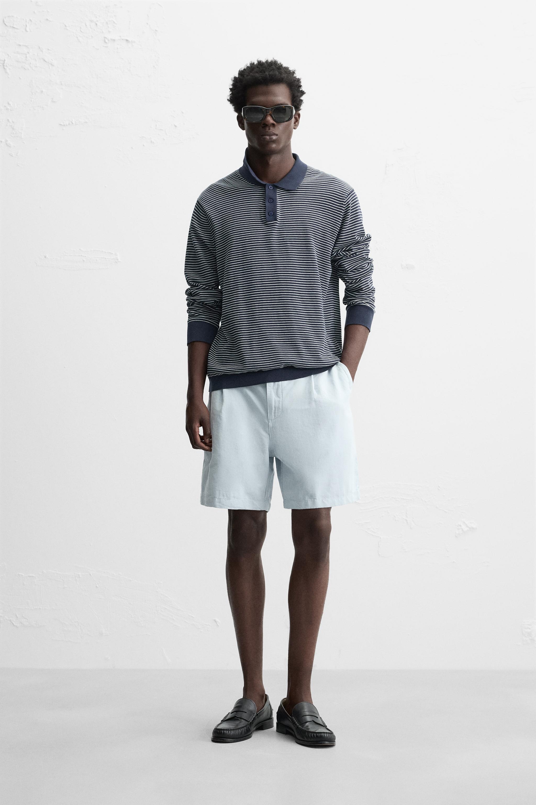 ウォッシュドプリーツバミューダパンツ - 空色 | ZARA Japan / 日本