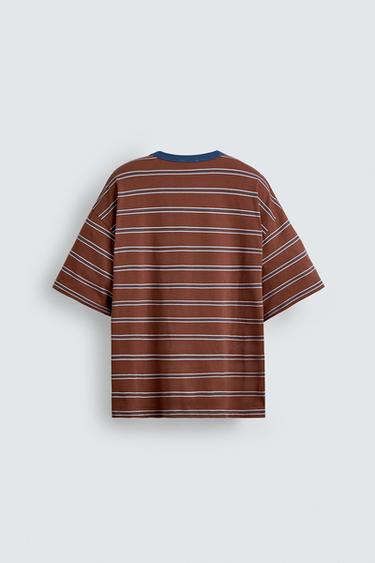 T-SHIRT JACQUARD RAYURES PUKAS SURF X ZARA - Brown Stripes de Zara - Image 7