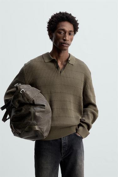 Zara TEXTURED KNIT POLO - Earth