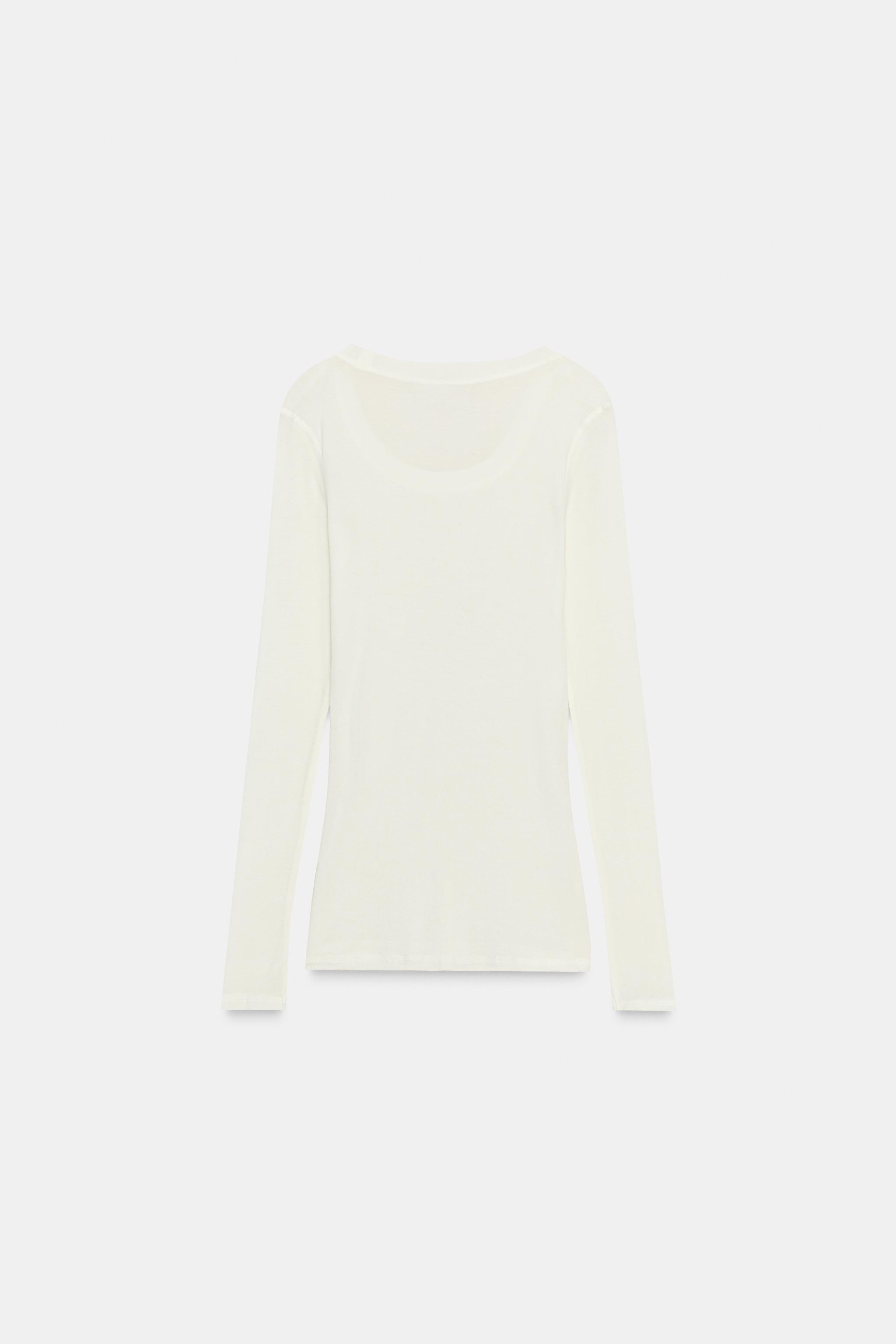 LONG SLEEVE T-SHIRT - Oyster-white | ZARA Canada