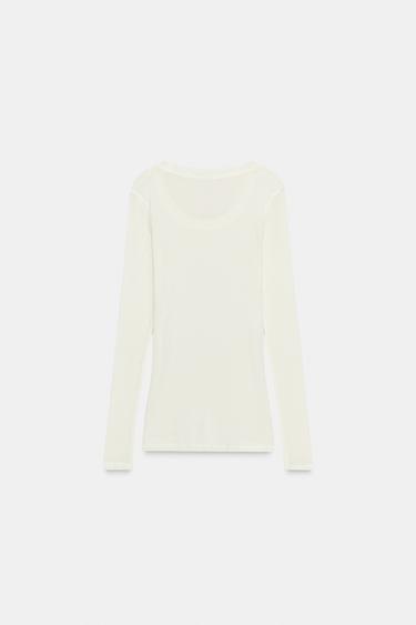 T-SHIRT À MANCHES LONGUES - Blanc cassé de Zara - Image 4