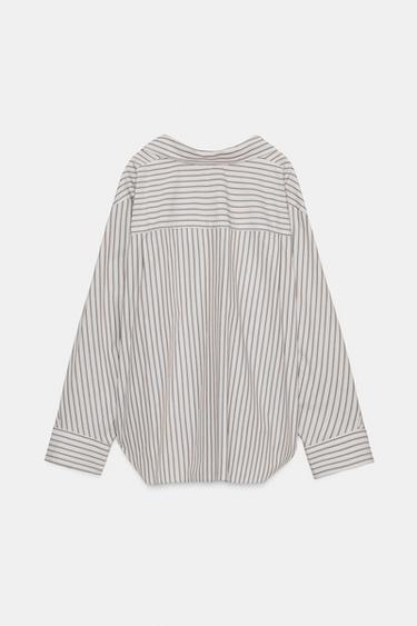 OVERSIZE STRIPED BATWING SLEEVE SHIRT - brown/white by Zara - Image 6