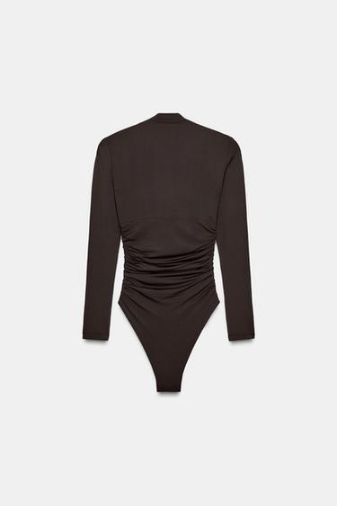 DRAPED POLYAMIDE BODYSUIT - Dark khaki by Zara