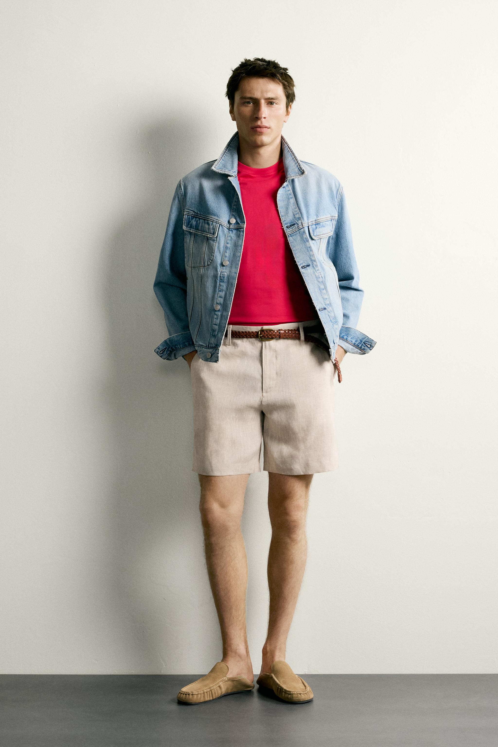 Zara %100 KETEN REGULAR FIT BERMUDA