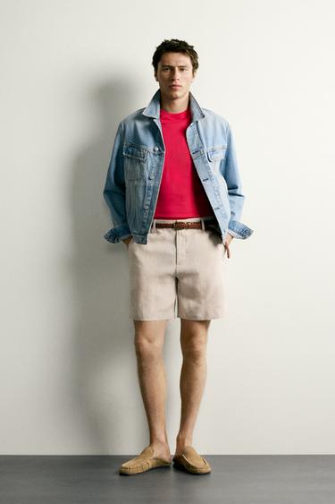 100% LINEN REGULAR FIT BERMUDA SHORTS - Light beige by Zara - Image 0