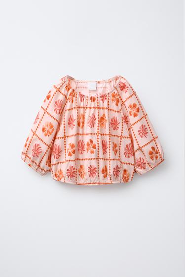 Zara PRINTED CROPPED T-SHIRT - Coral