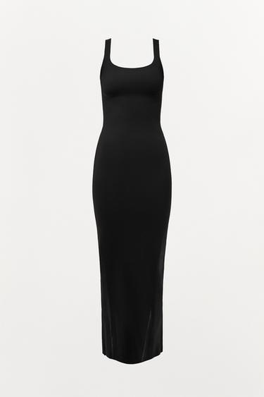 Zara BODY SHAPE LONG STRAP DRESS - Black - Image 0