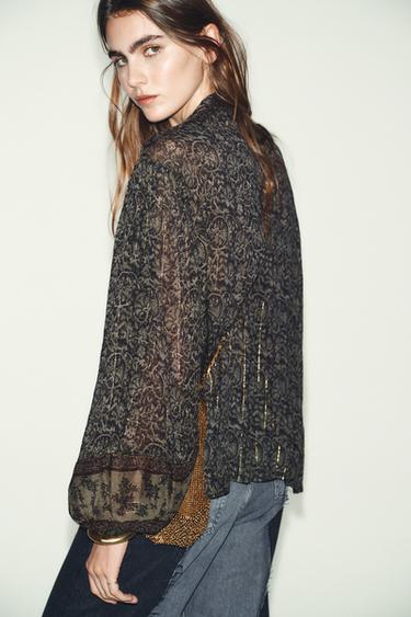 BLOUSE IMPRIMÉE À FIL MÉTALLISÉ - Multicolore de Zara - Image 5
