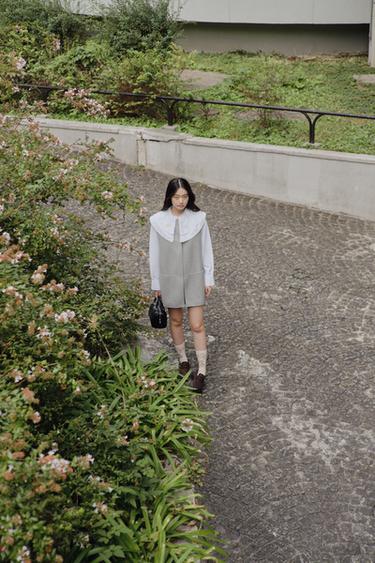 자수 장식 포플린 피터팬 칼라 셔츠 - Zara 스크래치 화이트