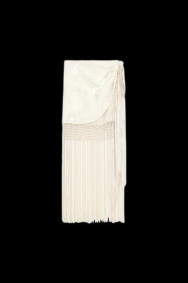 EMBROIDERED FRINGED WRAP SKIRT - Ecru by Zara - Image 0