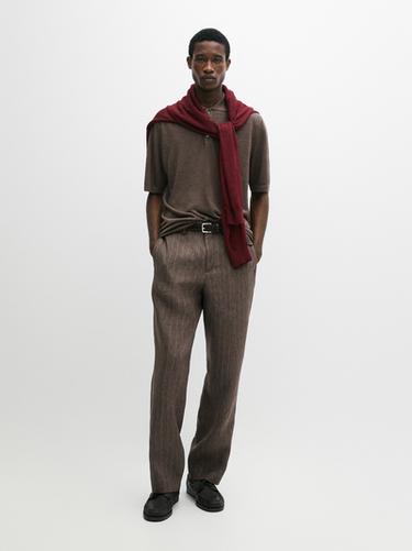 Zara Striped linen trousers - Brown