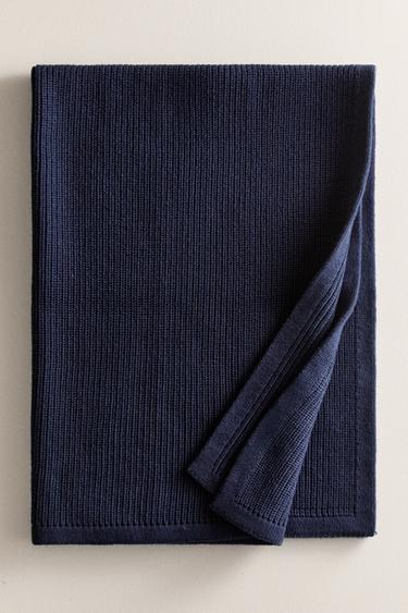 WAFFLE-KNIT COTTON BABY BLANKET - Blue by Zara