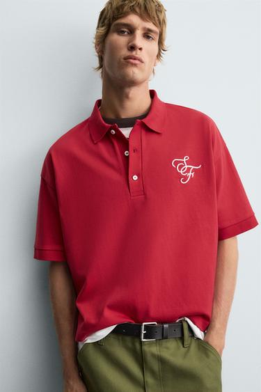 EMBROIDERED TEXT POLO SHIRT - Red by Zara - Image 4