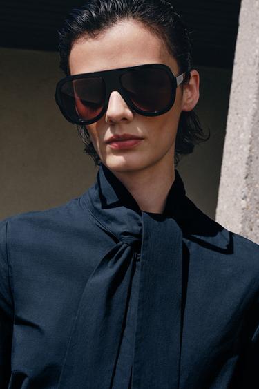 ZW COLLECTION POPLIN DRESS WITH TIES - Navy blue by Zara