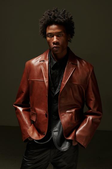 BLAZER RELAXED FIT PIEL - Marrón de Zara