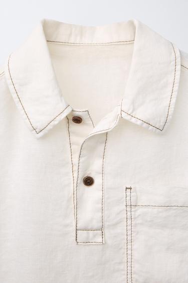 100% LINEN CONTRAST SHIRT - Light beige by Zara - Image 2