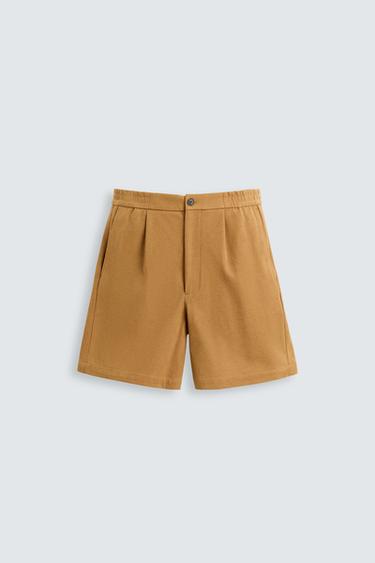 FAUX SUEDE PLEATED BERMUDA SHORTS - Brown by Zara