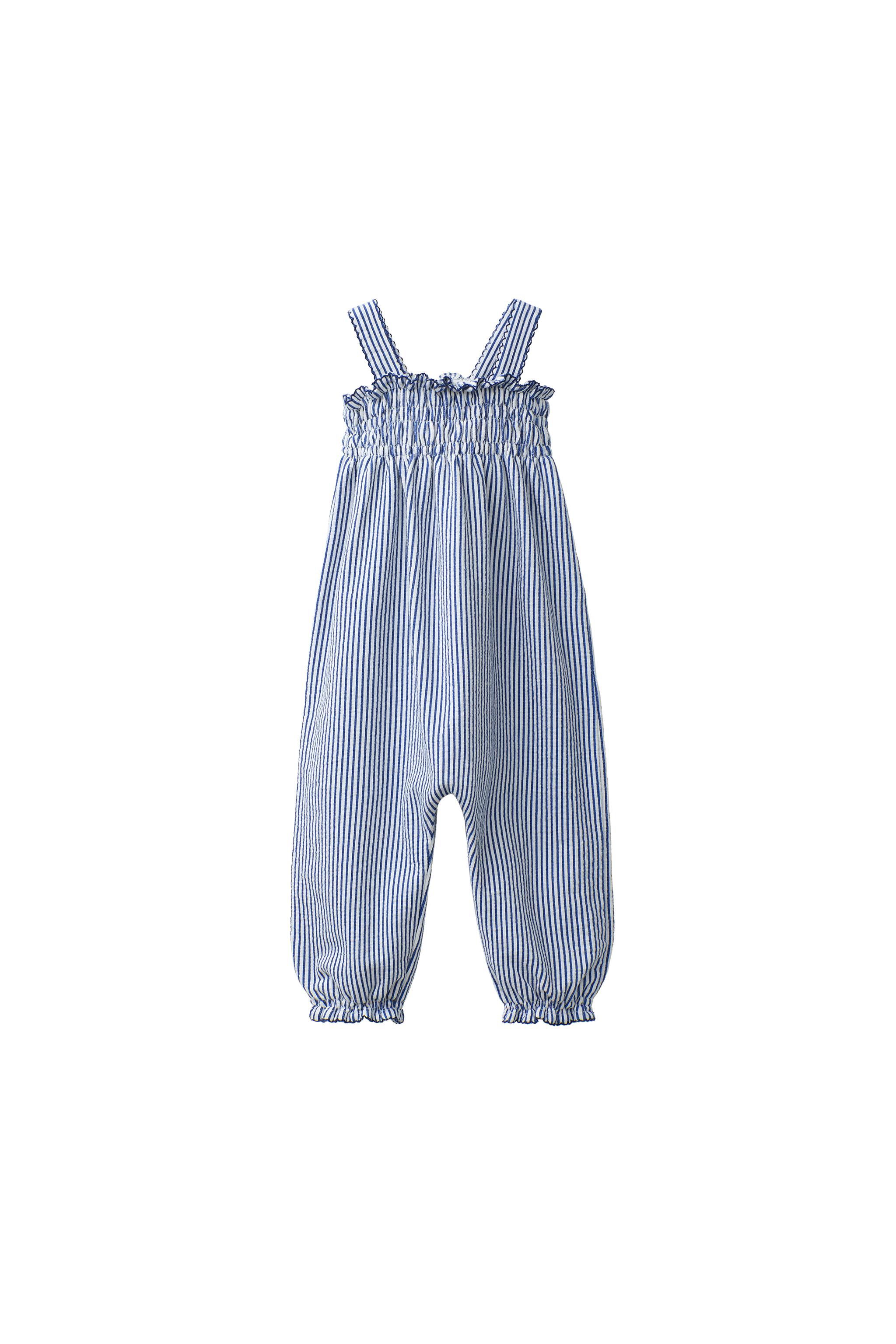 ハニカムストライプ柄オーバーオール - 濃青 | ZARA Japan / 日本