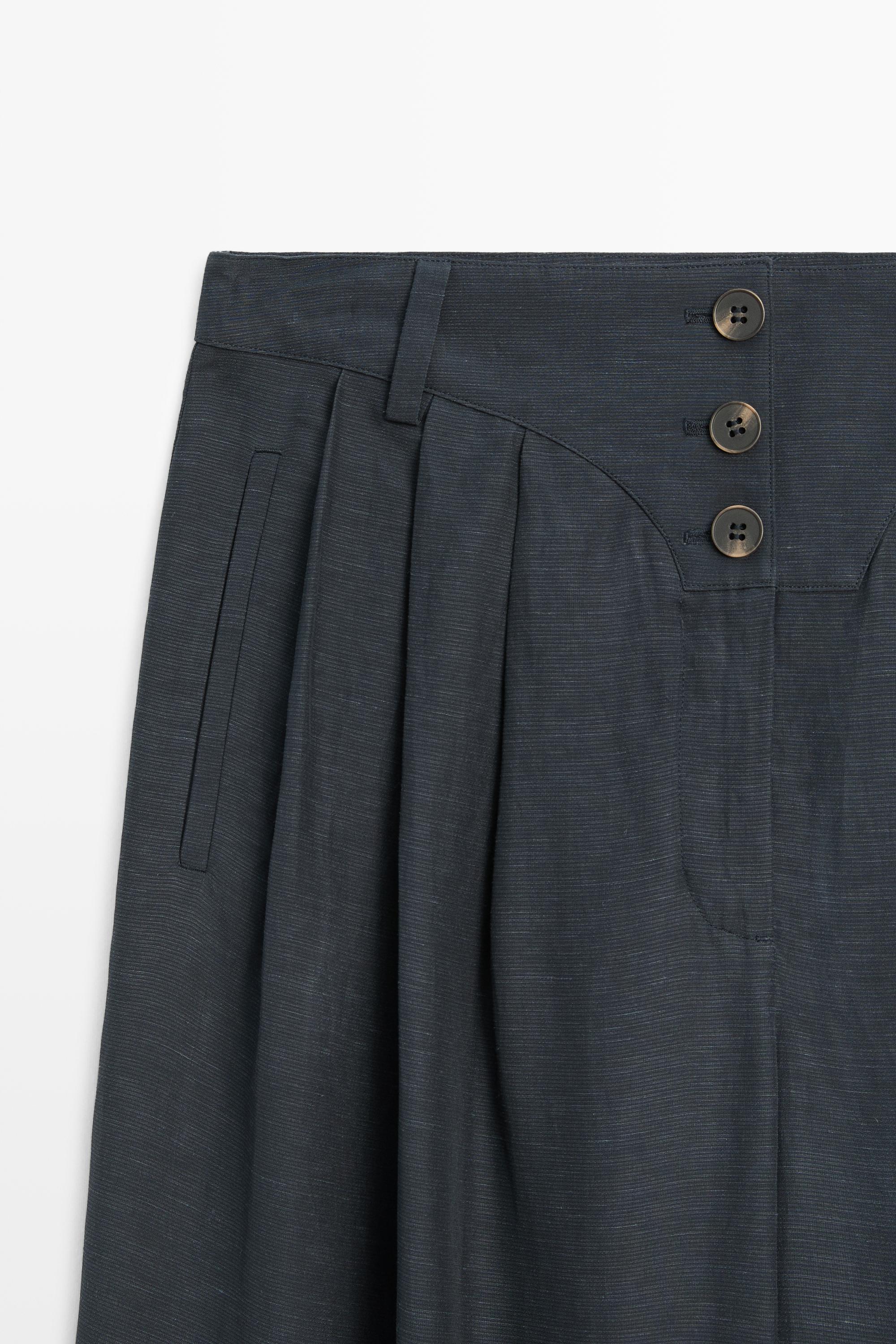 Linen-blend button-detail pants