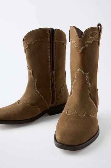 SPLIT SUEDE COWBOY BOOTS - Brown by Zara - Image 2