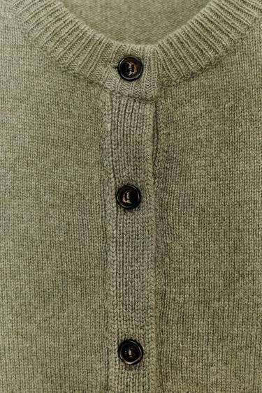 Zara LONG SLEEVE CASHMERE AND WOOL CARDIGAN - GREENISH