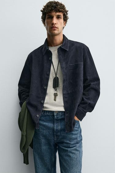 SUEDE LEATHER OVERSHIRT - Navy blue by Zara - Image 4