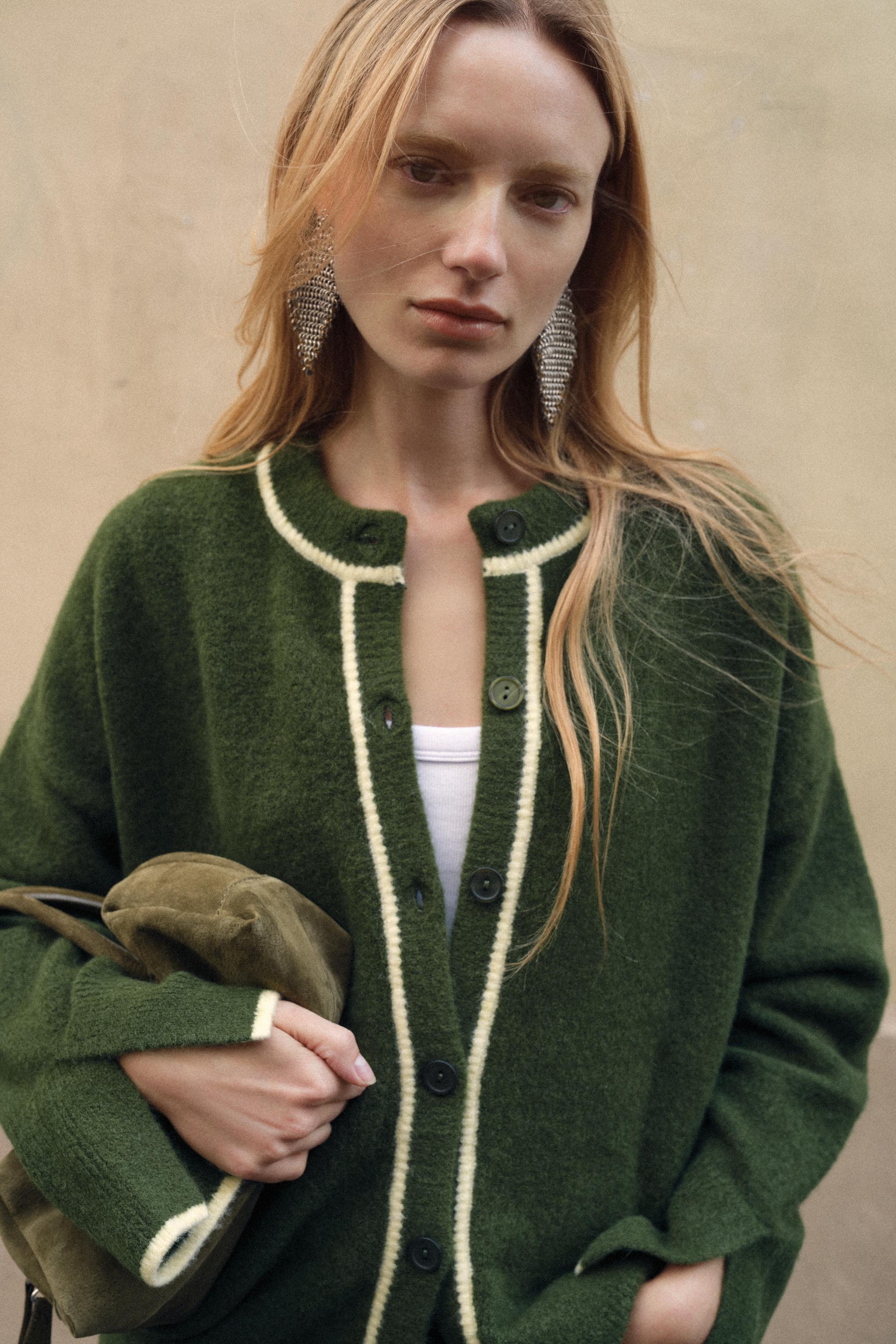 CONTRAST TRIM CARDIGAN - Hunter green | ZARA United States