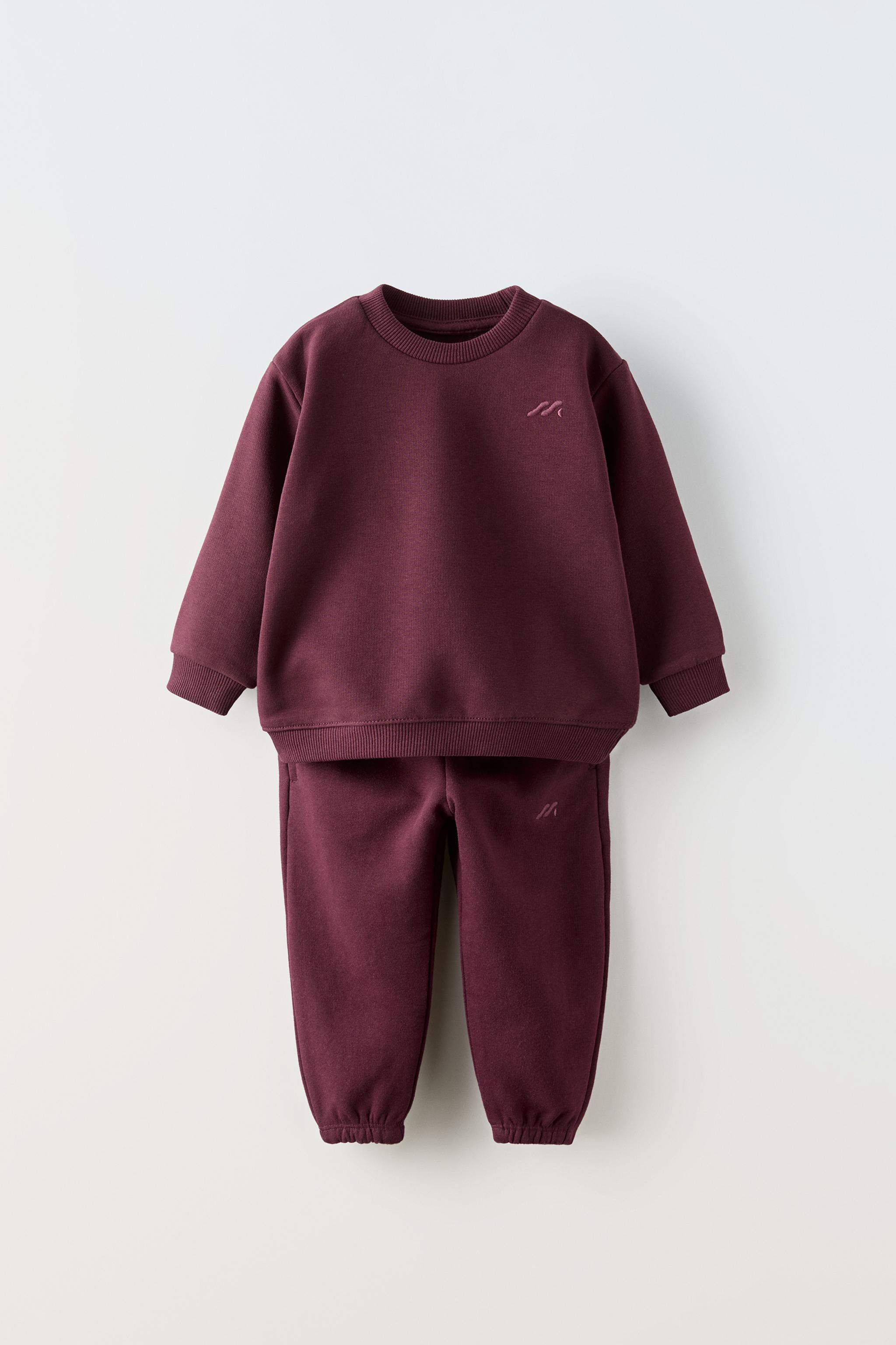 Zara Conjunto Bordado Sudadera Y Pantalon Sport En Burgundy 4 Anos 104 Cm Ninos