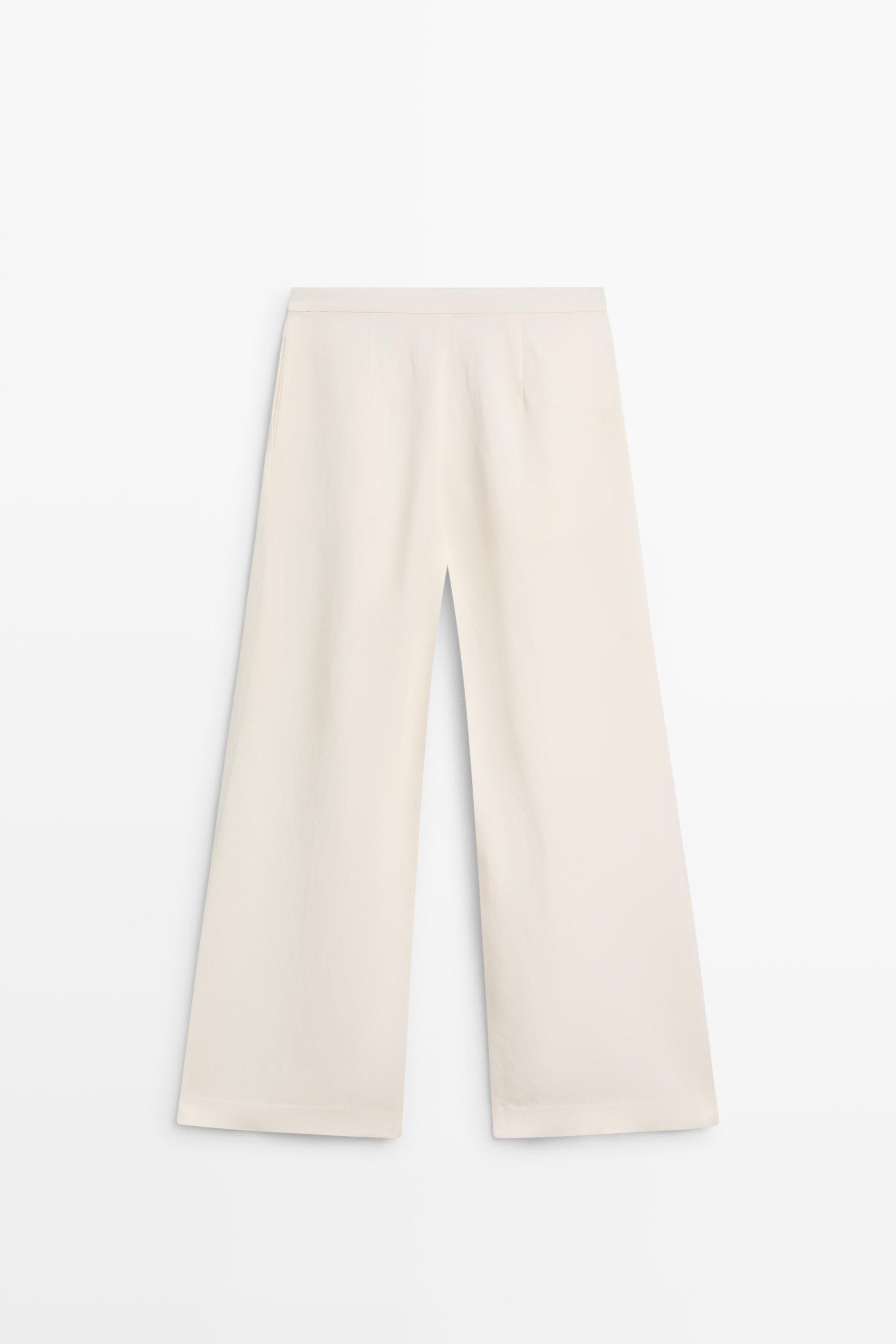 Flowing linen blend wide-leg pants